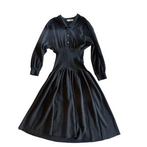 Valentino‎ Boutique Gray Vintage Wool Midi Dress Long Sleeve Classic Elegant 10